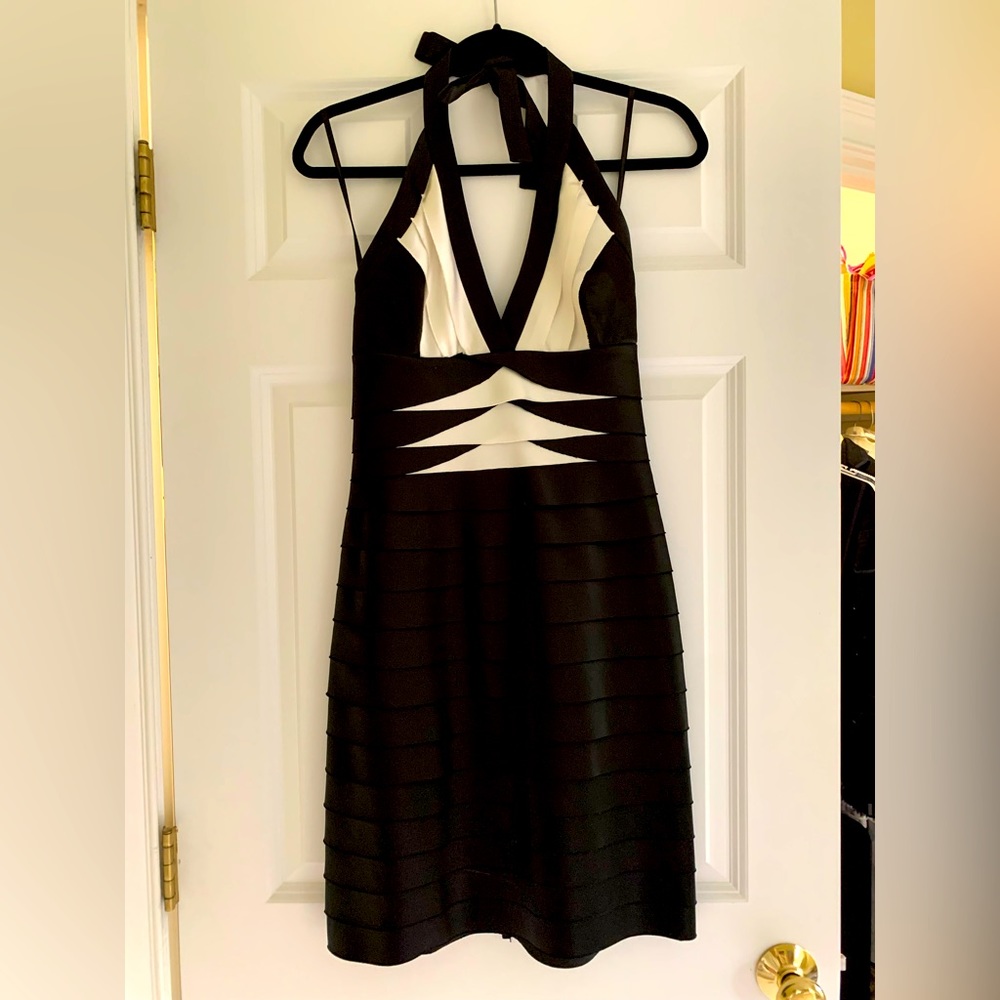 BCBG Maxazria Black & White Silk Cocktail Dress